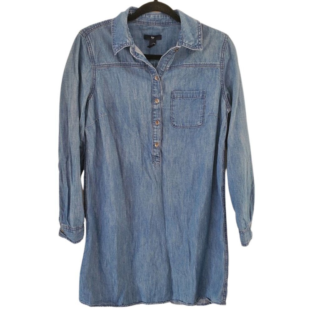 GAP Denim Shirt Dress Tunic Style Chambray Shift Dress Women's Small